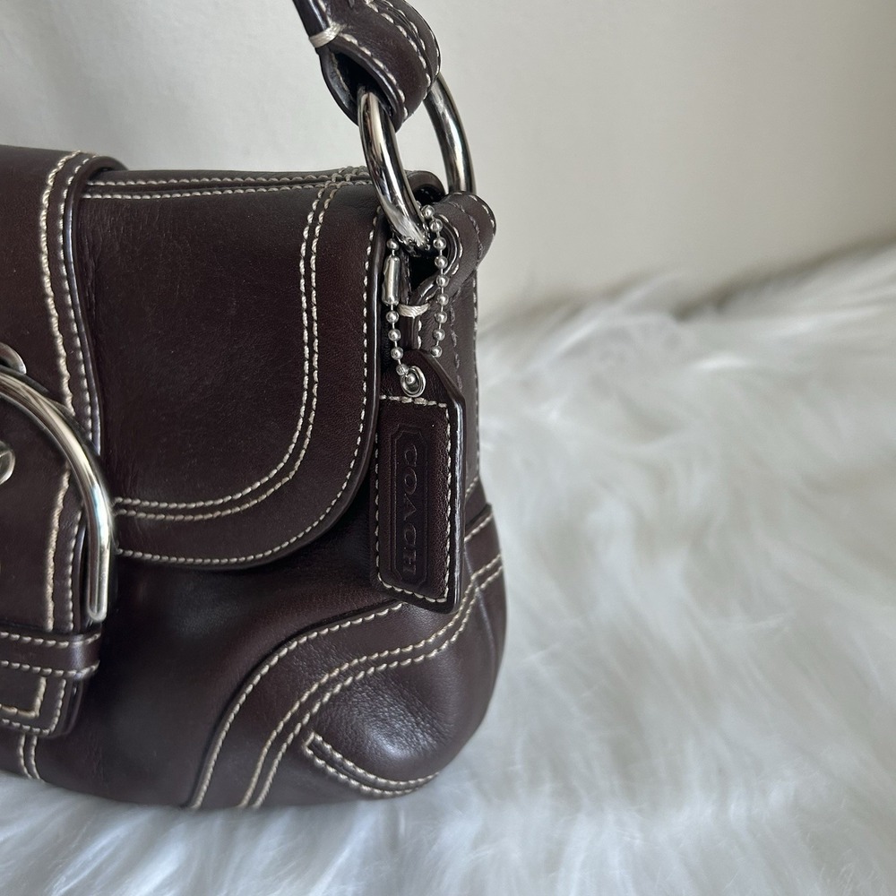 Coach Soho Dark Brown Leather Flap Buckle Shoulder Bag 10910 Mens Womens - Picture 3 of 10